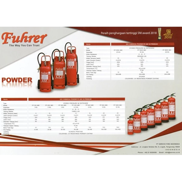 Tabung Pemadam Kebakaran FUHRER FP 2500 ABC Kapasitas 25 Kg Media ABC Dry Chemical Powder